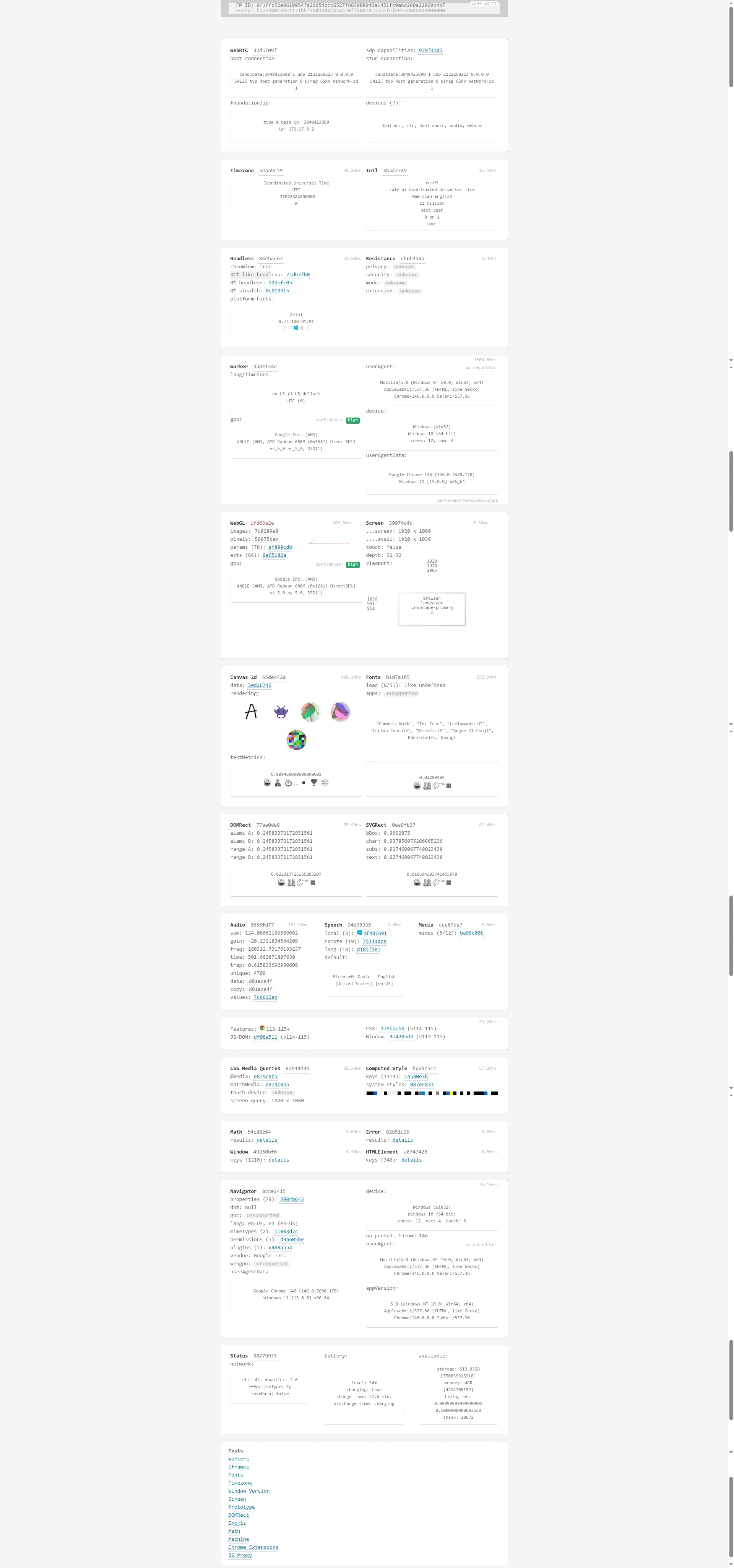Owl Browser CreepJS screenshot